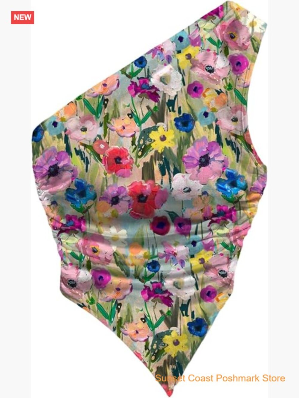 Boho Floral Tank Top One Shoulder Sleeveless Ruched Asymmetrical Summer Top